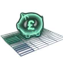 Illustration of a glowing glass piggy bank with a pound sign, representing loan affordability and budgeting