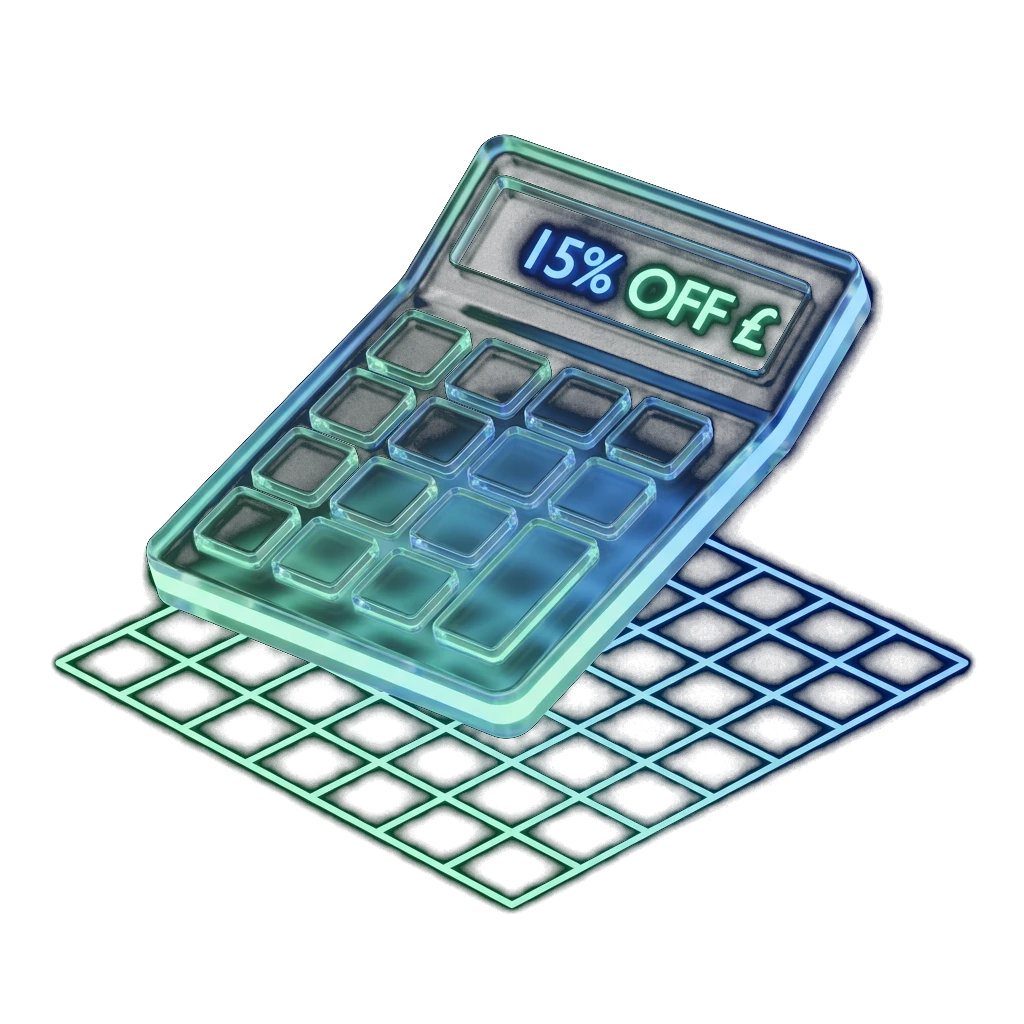 Illustration of a glowing glass calculator with percentage and pound symbols representing APR calculations