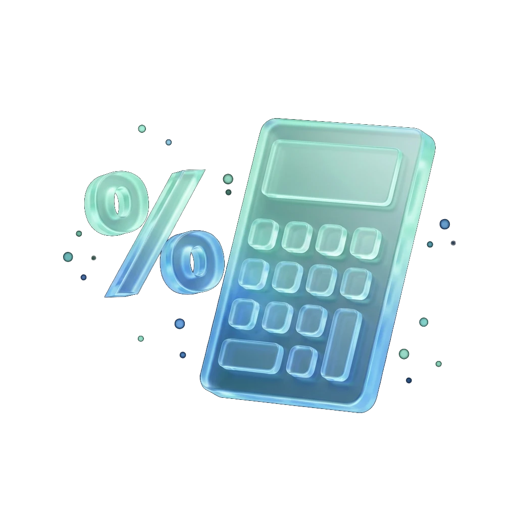 Illustration of a glowing percentage symbol beside a glass calculator representing APR calculations