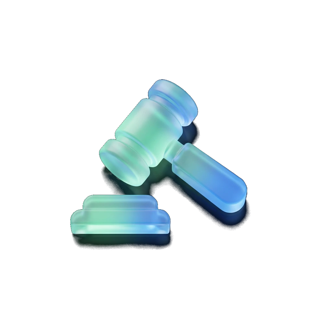 Illustration of a glowing translucent glass gavel symbolising County Court Judgments and their impact on borrowing