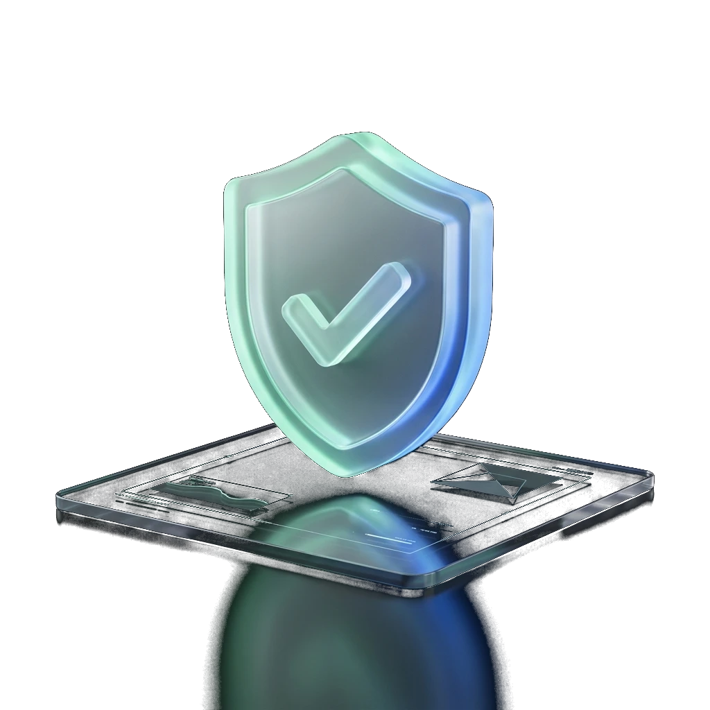 Illustration of a glowing glass shield with a checkmark symbolising FCA authorisation and consumer protection