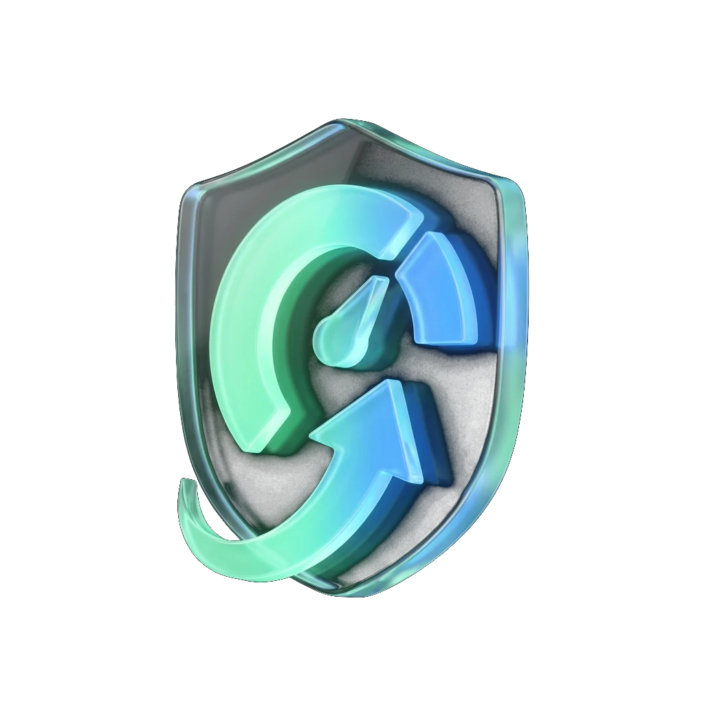 Glowing credit score gauge with an upward improvement arrow in glass-morphism 3D style, mint and blue gradient