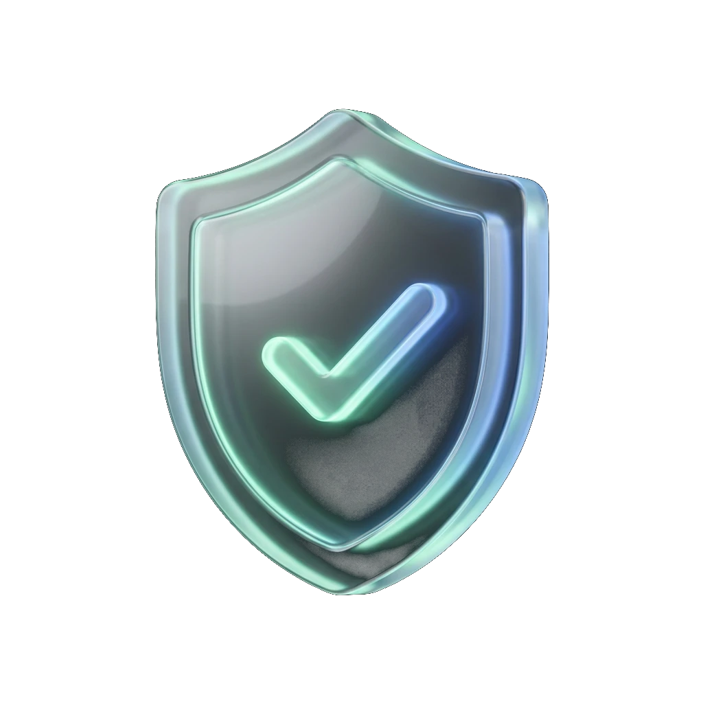 Illustration of a glowing glass shield with a checkmark symbolising responsible lending and consumer protection